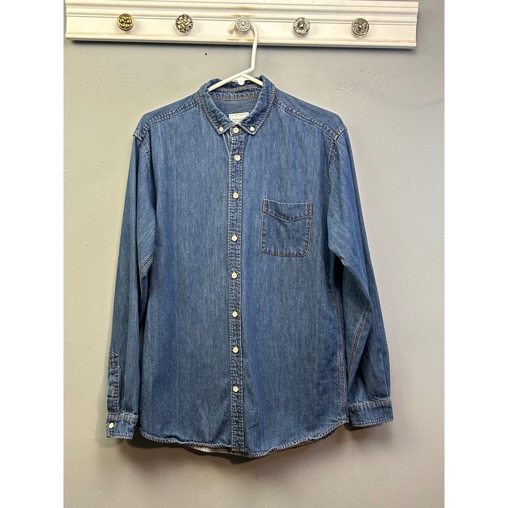 Frank & Oak Denim Shirt Mens L Blue Rue St-Viateur Button Down Long Sleeve